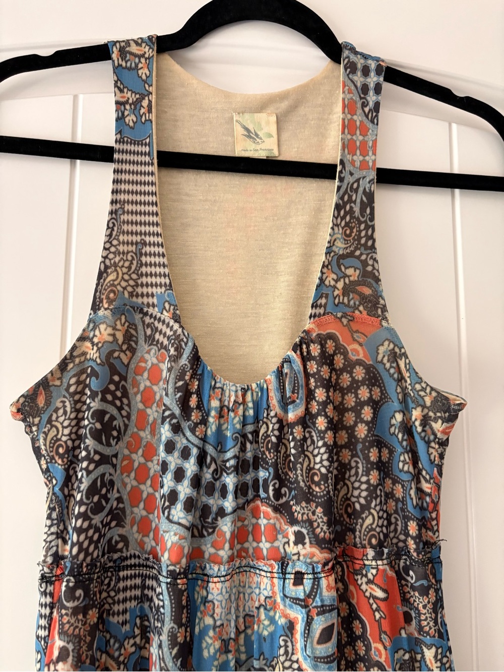 Anthropologie made in San Francisco Boho Maxi Sundress in Blue and Orange - Picture 3 of 5